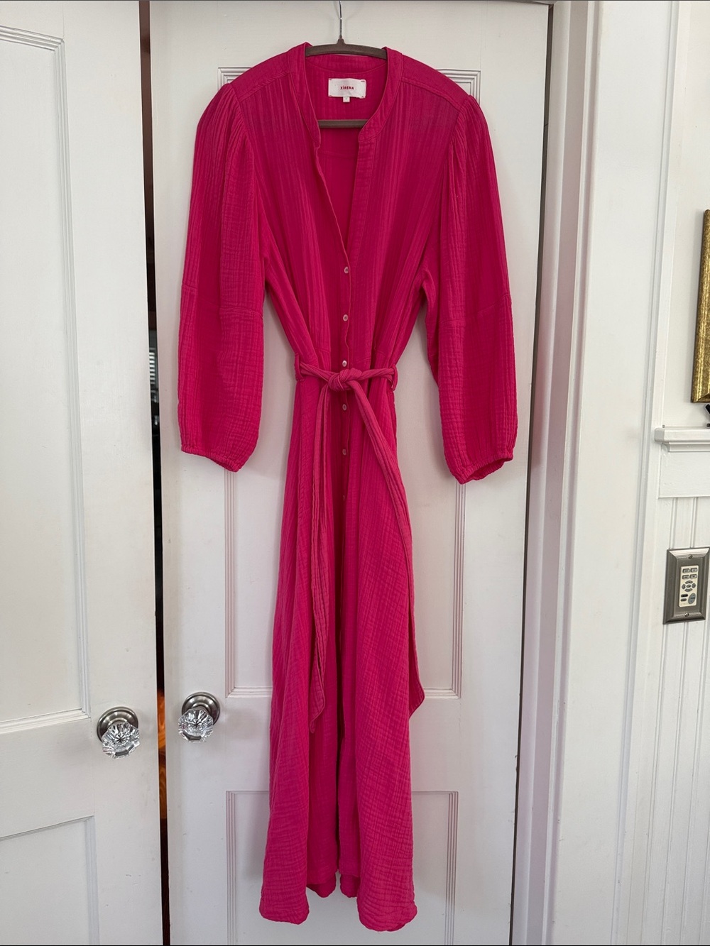 XiRENA Hot Pink Button-Front Maxi Dress with Tie Waist